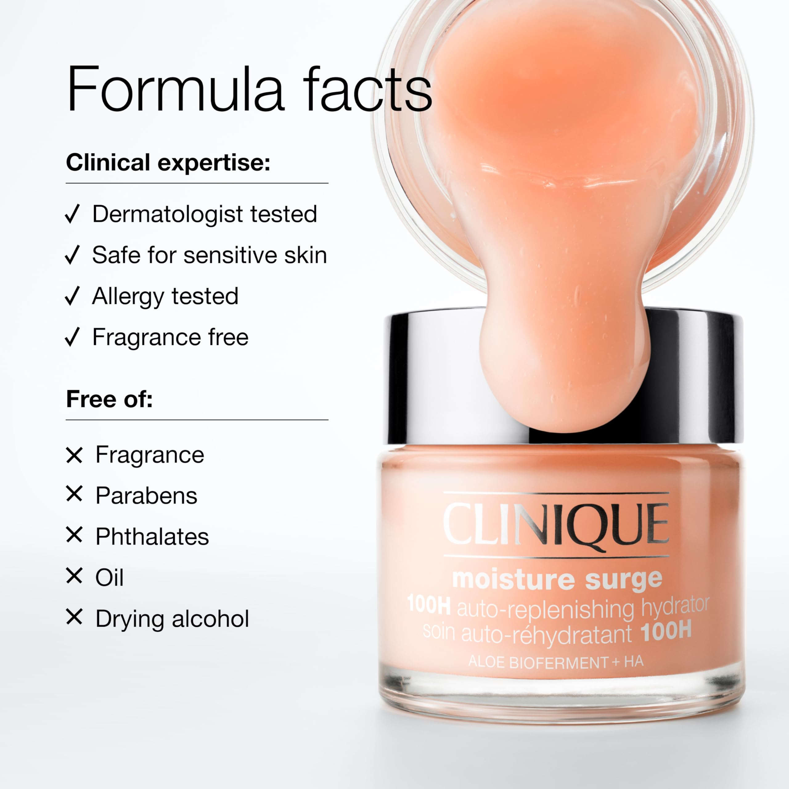 Clinique Moisture Surge 100H Auto-Replenishing Hydrator Oil Free Face Moisturizer | With Hyaluronic Acid, Aloe Bioferment and Vitamins C + E | For All Skin Types | Hydrating + Moisturizing