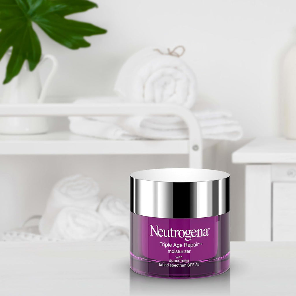 Neutrogena Triple Age Repair Face Moisturizer - with Hexinol Technology & Vitamin C, Anti-Wrinkle Face Cream with SPF 25, Visibly Reduces Wrinkles & Firms Skin, 1.7 oz